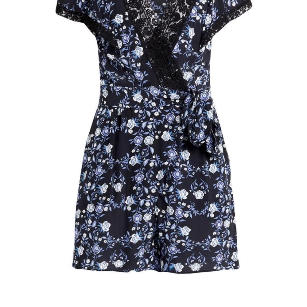 Sandro Black and Blue Floral Romper